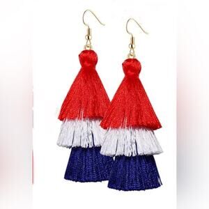 Patriotic Red, White and Blue Tassel Earrings 4th of July